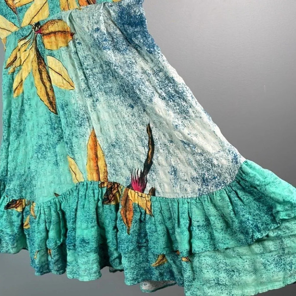 MORENA ROSA Floral SunDress Teal Sweetheart Neck Ruffle Spaghetti Strap Size S - Picture 5 of 12